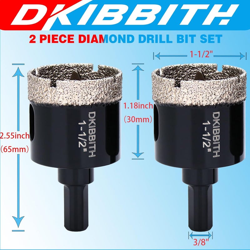 DKIBBITH 1 1/2" Diamond Hole-Saw Bits with Pilot Drill Bit - 1.5" Diamond Tipped Tile Hole Saws with Guiding Bit for Accurate Drilling, for Porcelain Tile Ceramic Pottery Granite Stone Glass Bottles 38mm - Image 2